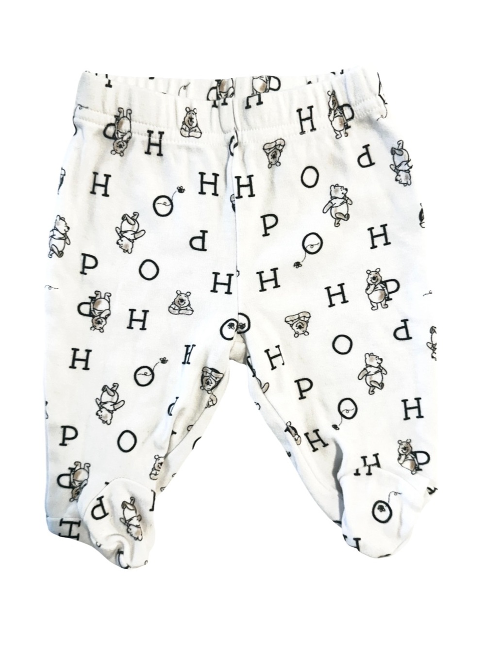 Disney White Baby Footed Pants with Pooh & Letter Print